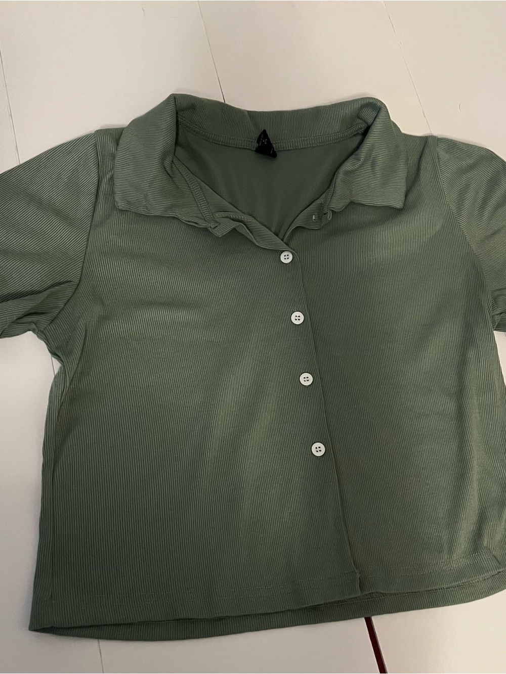 Collared Button-Front Top in Sage Green